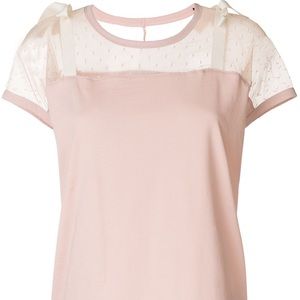 RED Valentino- Pink Mesh Top With Ribbons